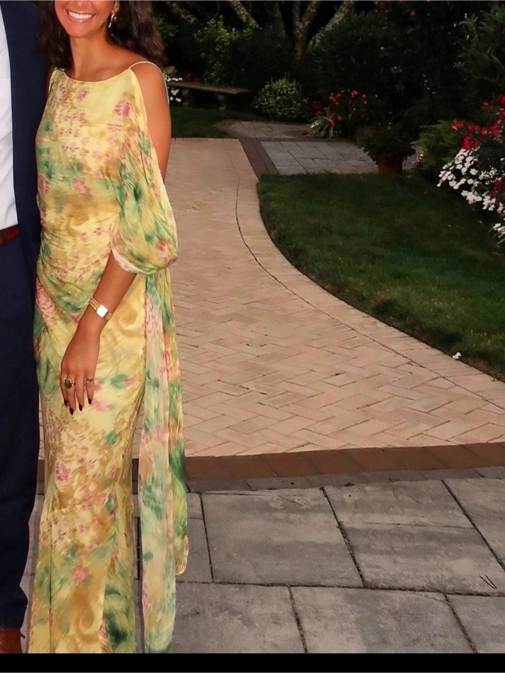 Zara Printed Long Halter Dress Floral Maxi Dress in Yellow & Green